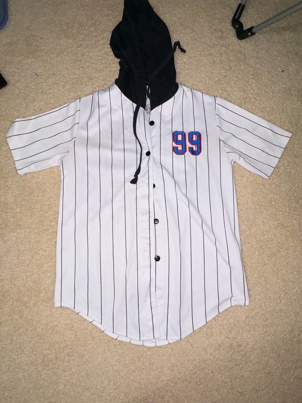 Space Jam Baseball-Style Button Front Shirt - White with Black Hood and Stripe